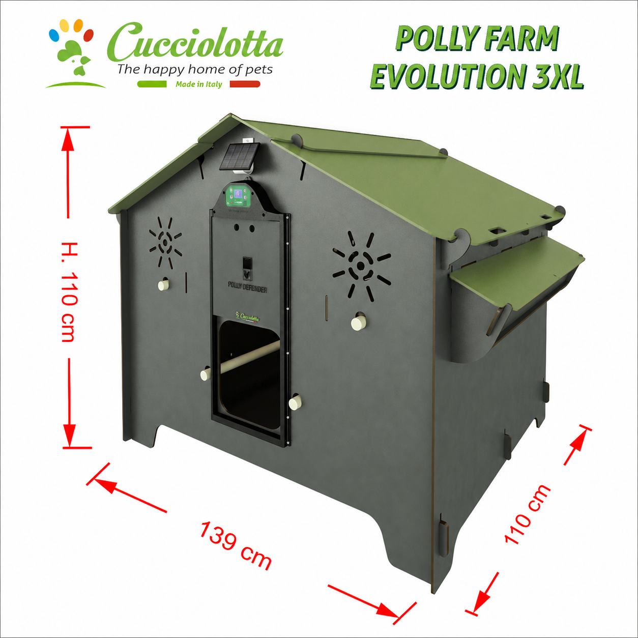 Evo_3XL__verdfe Pollaio per 15 galline 3 nidi rialzati interni 3 posatoi POLLY FARM EVOLUTION GREY 3XL - immagine 1