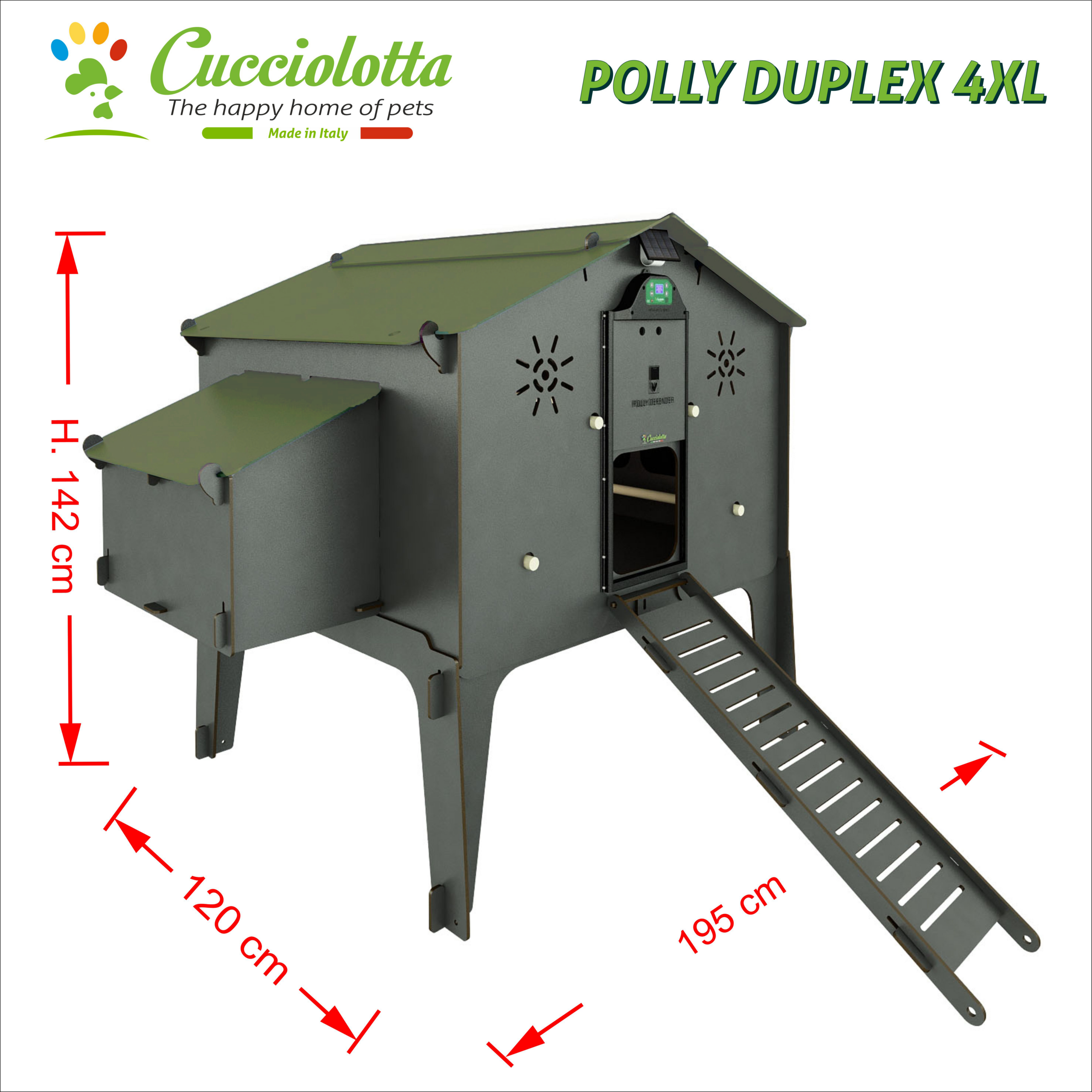 POLLY DUPLEX 4XL GREY VERDEquote Pollaio rialzato fino a 24 galline POLLY DUPLEX 4XL GREY per Giardino Fattoria Didattica Azienda Agricola - immagine 1