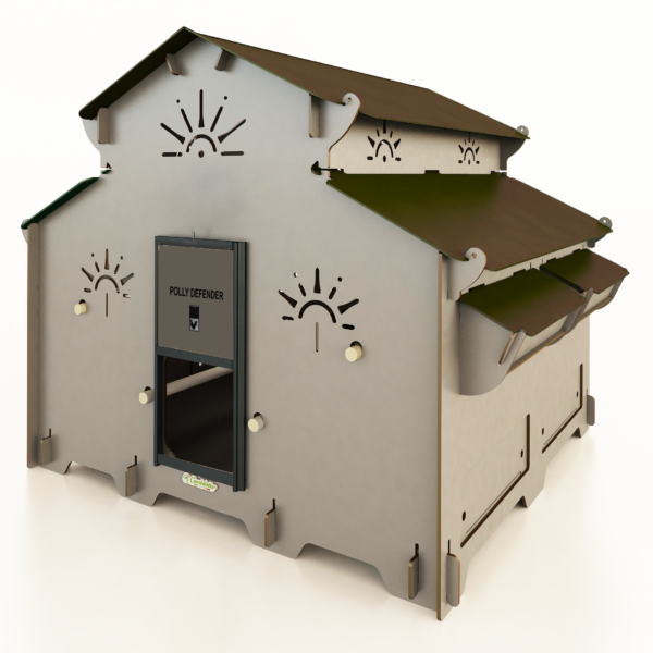 Grande Pollaio fino a 24 galline ovaiole con 4 nidi interni rialzati inclinati e cassetto raccolta uova esterno POLLY FARM FAMILY 5XL LIGHT GREY - immagine 4