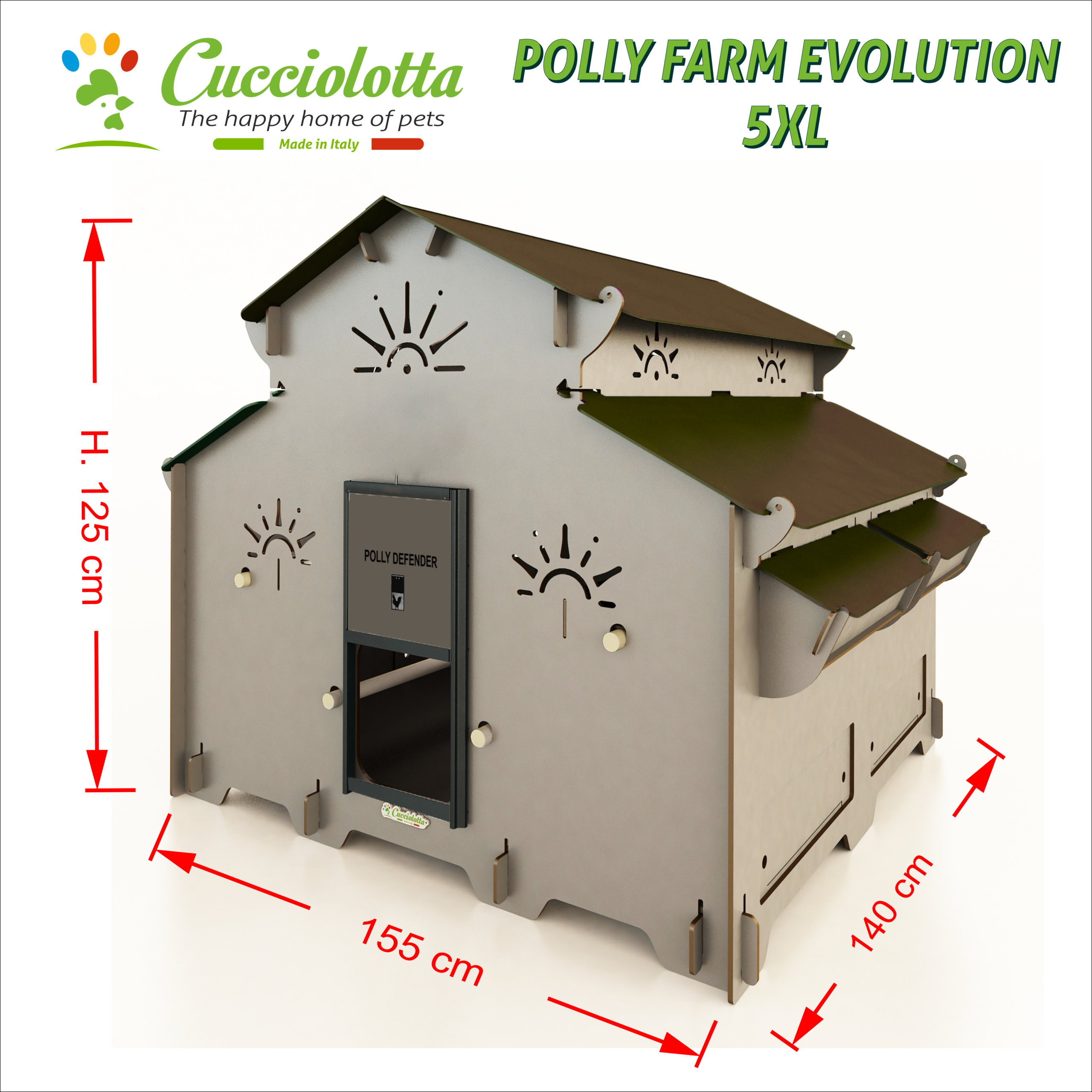 polly FARM EVO 5XL QUOTE Grande Pollaio fino a 24 galline ovaiole con 4 nidi interni rialzati inclinati e cassetto raccolta uova esterno POLLY FARM FAMILY 5XL LIGHT GREY - immagine 1