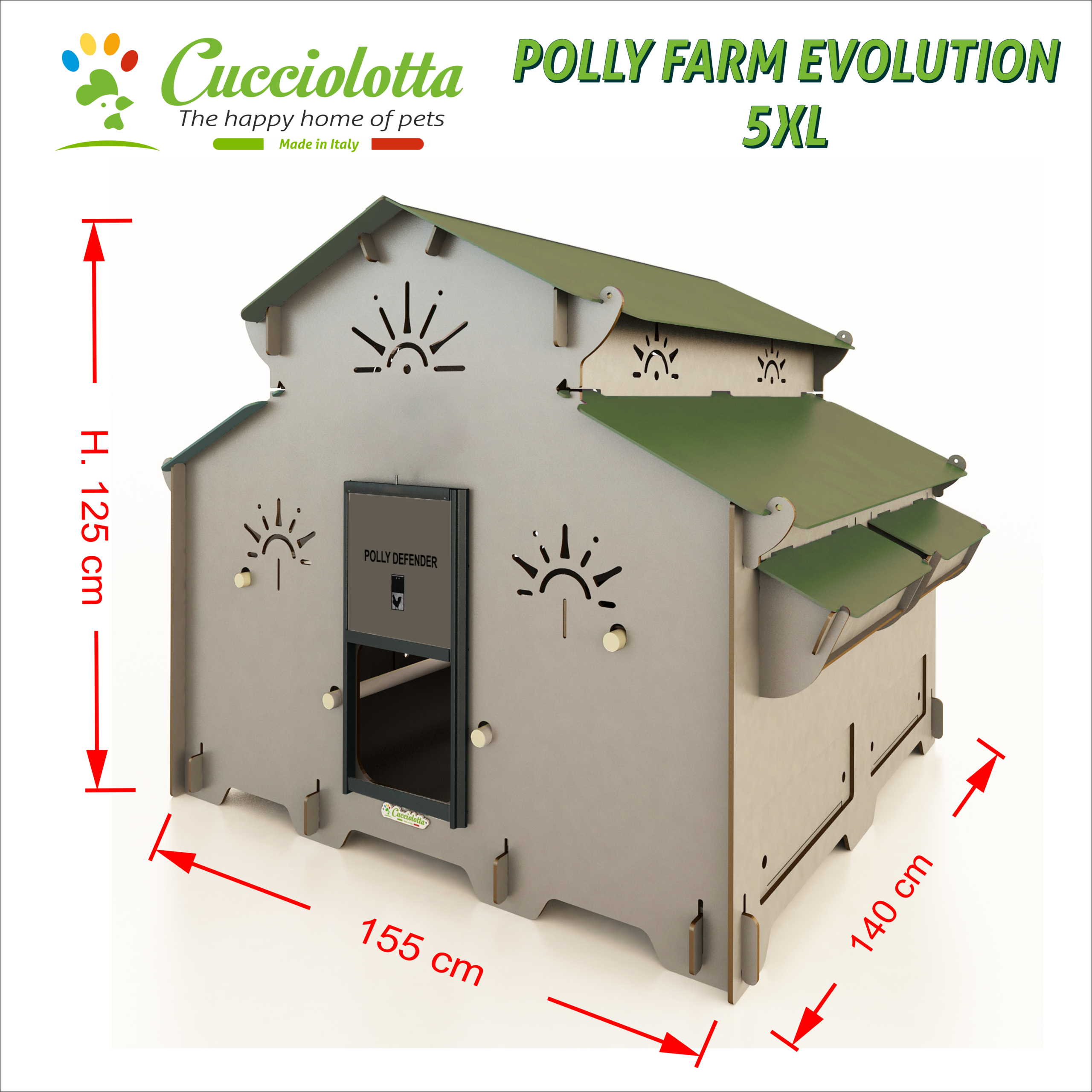 polly FARM EVO 5XL QUOTE2 Grande Pollaio fino a 24 galline ovaiole con 4 nidi interni rialzati inclinati e cassetto raccolta uova esterno POLLY FARM FAMILY 5XL LIGHT GREY - immagine 1
