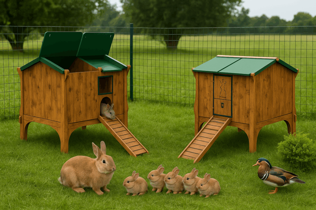 Raised house suitable for 2 families of rabbits with 2 internal nests ...