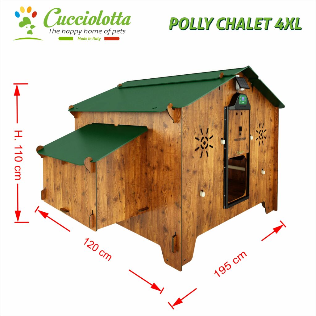 最大24羽の産卵鶏を飼育できる大型鶏小屋。外部巣4つと止まり木4つ付き